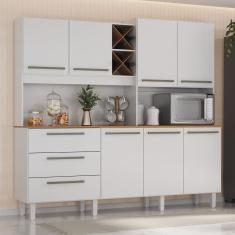 Armário para Cozinha 7 Portas 3 Gavetas com Balcão e Porta Garrafas Ajax Branco