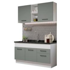 Cozinha Compacta Madesa Agata 150002 com Armário e Balcão (sem Tampo e Pia) - Branco/cinza