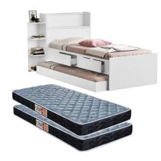 Cama Solteiro Isa De MDF Reforçada Com Gavetas Nicho Bau E Auxiliar Co