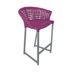Banqueta Reis Em Corda Náutica E Base Em Alumínio Cinza Para área Gourmet - Externa Rosa - Cor: Rosa