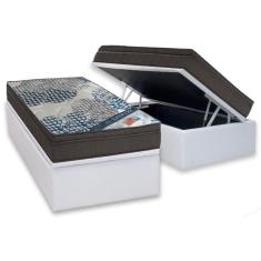 Cama Box Baú Solteiro Kit com Colchão Molas Ensacadas Courano White 88x188 Ortobom