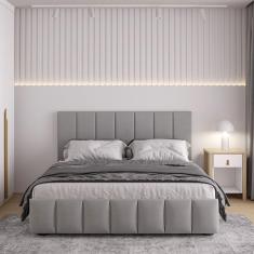 Cama com Cabeceira Casal Estofada Uvaia CabeCasa MadeiraMadeira Cinza