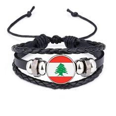 DIYthinker Pulseira com contas de couro trançado com bandeira nacional do Líbano da Ásia