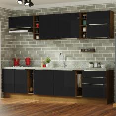 Armário de Cozinha Completa 300cm Rustic/Preto Lux da Sabrina Madesa