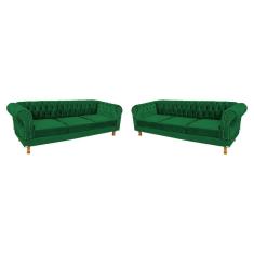 2 Sofás Chesterfield Capitone Duque Suede Verde Bandeira 2,00