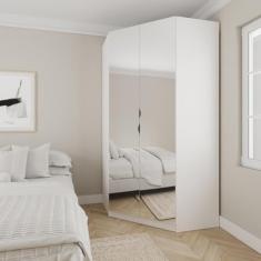 Guarda Roupa de Canto Closet com 6 Prateleiras e Portas de Espelho Modular Hera Cabecasa Madeiramade Branco Geada