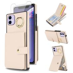 Asuwish Capa de celular para iPhone 11 6.1 carteira de celular com anel protetor de tela de vidro temperado com bloqueio de RFID, compartimento para cartão de crédito para iphone11 i Phone11 11s XI