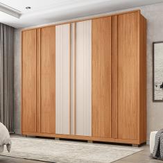 Guarda-roupa Casal Ripado 6 Portas 4 Gavetas e Pés Suburban Espresso Móveis Freijó/Off White