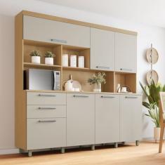 Cozinha Compacta 7 Portas 2 Gavetas Nobreza 210cm 100% Mdf Carvalho/Greige