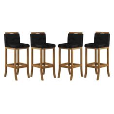Kit 4 Banquetas Média Encosto Estofado 38x92Cm Turim Madeira Maciça Am