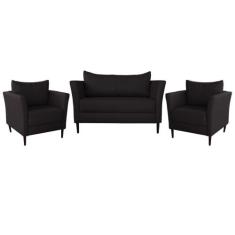 Conjunto Sofá 2 Lugares com 2 Poltronas Pés Palito Lubbock Couro Marro