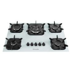 Cooktop à Gás Mueller 5 bocas Tripla Chama Mesa Vidro Branco - Bivolt