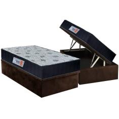 Cama Box Baú Solteiro: Colchão Ortopédico Orthoflex Foggia Sogni Unic Face + Base CRC Suede Brown (88x188)