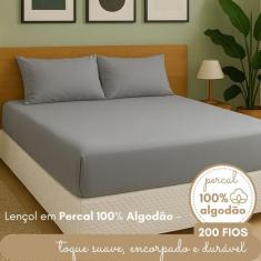 Kit Lençol com Fronha Casal Algodão Jogo de Cama Percal 200 fios 3Peça