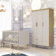 Berço Americano e Guarda Roupa Infantil Ambiente Ludmila Off White Bét