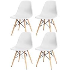 Kit 04 Cadeiras Decorativas Eiffel Charles Eames Branco com Pés de Mad