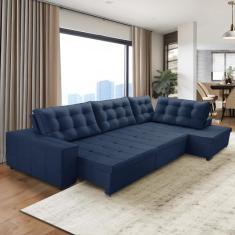 Sofá de Canto Retrátil e Reclinável com Molas 3,00x2,00 Jacke Suede Azul Adonai Estofados