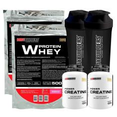 KIT - 2x Whey Protein 500g + 2x Creatina 100g + 2x Coqueteleira - Bodybuilders-Unissex
