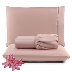 Jogo de Lençol Micropercal 400 Fios Queen 3 Peças Barato - Salmão - 10