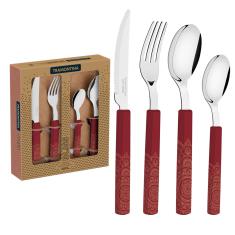 Faqueiro Tramontina Bliss com Lâminas em Aço Inox e Cabos de Polipropileno Carmim 16 Peças