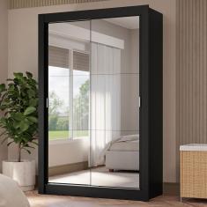 Guarda Roupa Solteiro Vivare Plus 2 Portas de Correr 4 Gavetas MDP com Espelhos Preto Madesa