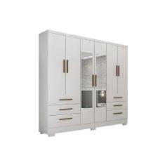 Guarda Roupa Solteiro Encant 6 Portas de Abrir 6 Gavetas com Espelho Branco Novo Horizonte