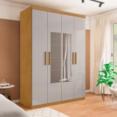 Guarda Roupa Solteiro Roupeiro 4 Portas 3 Gavetas MDP com Espelho Naturalle-Off White Casa H