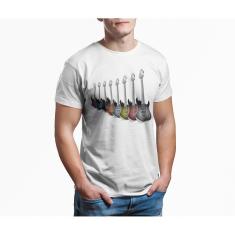 Camiseta ECF Masculina Guitarras Infinitas Manga Curta Branca Poliester