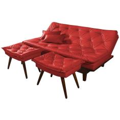 Sofá Cama Caribe 3 Lugares Com 2 Banquetas Revestimento Courino Sintetico