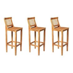 Kit 3 Banquetas Alta De Ripada Com Encosto Confort - Castanho - Marrom