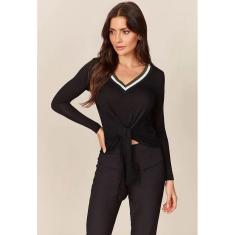 Blusa Manga Longa Acostamento Preto Tam. P-Feminino