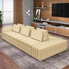 Sofá Ilha com Encosto e Almofadas Móveis Olimpo 335cm Modulado Bouclê Bege G45 - Gran Belo