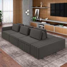 Sofá Ilha com Encosto e Almofadas Móveis Olimpo 395cm Modulado Veludo Grafite G45 - Gran Belo