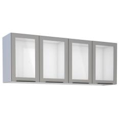 Armário Suspenso De Cozinha 4 Portas De Vidro Arujá Cinza