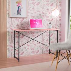 Escrivaninha Industrial Juvenil Princesa Aço Carbono KLM, Preto/Rosa