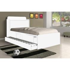 Cama Tamires Solteiro 0,88cm com Auxiliar Branco - Cambel - VJ Móveis