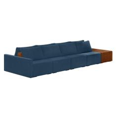Sofá Ilha 4 Lugares Living 432cm Modulado Lary Veludo K01 Cor Azul Marinho
