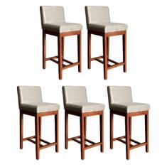 Kit 5 Banquetas para Bancada Lisboa Média 90 Cm Madeira Maciça Suede B