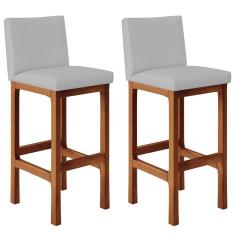 Kit 02 Banquetas Altas Para Cozinha Alya L02 Suede Cinza