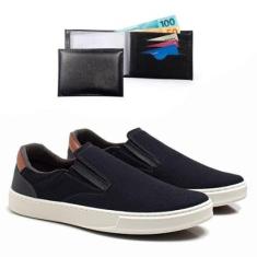 Tênis Masculino Slip On Cadarço Conforto + Carteira Kit 2-Masculino