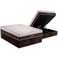Conjunto Box Baú Queen: Colchão Molas Polar Ensacadas Sporting + Base 