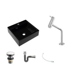 Kit Cuba Q395 C/Torneira Pratika 1060 Metal + Válvula Click 1 1/2'' (04cm) + Sifão Cromado + Flexível Preto