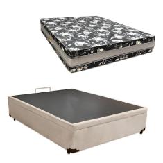 Cama Base Box Baú Casal Super Black Suede Bege + Colchão Casal Super Black D33  28x138x188