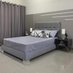 Cama Reforçada Com Cabeceira Berlim Linho Cinza rbl Casal 1,40 X 1,90