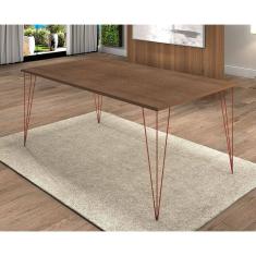 Mesa de Jantar Elen 140x80cm Tampo Amêndoa com Base Cobre