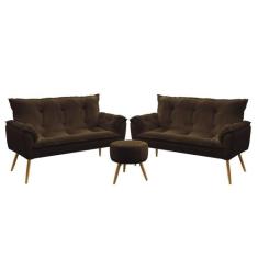 Kit 2 Namoradeiras Opala com Puff Solar Veludo Aradecor, Marrom Chocol