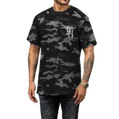 Camiseta Militar Camuflada Estampada Preta e Cinza - Di Nuevo, P, Pret