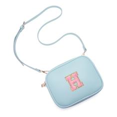 Viverte Bolsa infantil para meninas, bolsa transversal de couro sintético com inicial para meninas, presentes de aniversário personalizados, Azul gelado