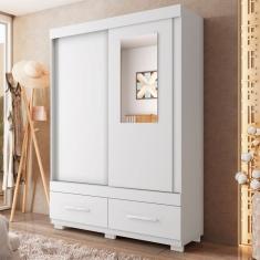 Guarda-roupa Solteiro com Espelho 2 Portas de Correr 2 Gavetas Sereno Branco