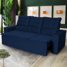 Sofá Retrátil Reclinável Europa 1.80m Suede Velut Azul Com Molas - King House